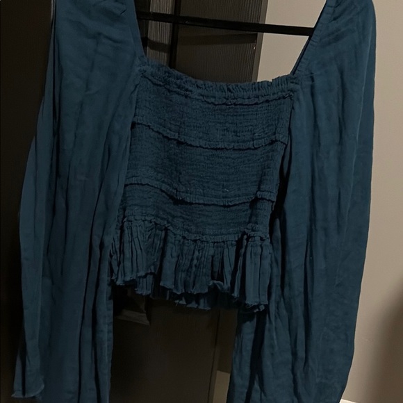 Free People Teal Smocked Blouse - Picture 3 of 3
